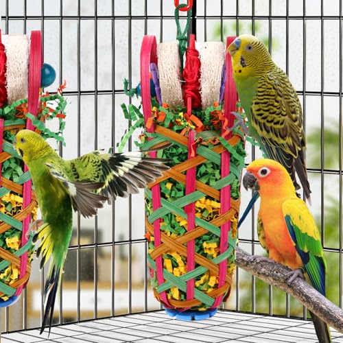 Kyouki Parakeets Toys, 2 PCS Bird Chewing Toys – Perfect for Cockatoos, Conures, Love Birds, Small & Medium Parrots, Fun Foraging & Tearing Bird Cage Accessories (Seeking Food Basket) - color: Seeking food basket