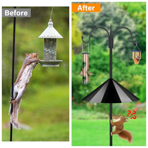 Heavy Duty Shepherds Hook Squirrel-Proof Bird Feeder Pole 92" Double Hooks 5-Prong Base & 19" Baffle for Outdoor Feeders & Plants - color: w/ Squirrel Baffle, size: 92" Double Hook