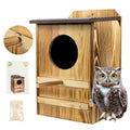 8'' x 13'' Owl House for Outdoor, Screech Owl House, Bird Box Large Handmade Wooden Circular Opening Screech Box for Outside with Mounting Screws and A Bag of Wood Shavings