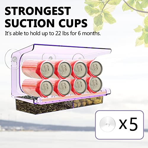 LUJII Purple Window Bird Feeder with 5 Super Strong Suction Cups, All One Piece Construction, Removable Seed Tray, Accommodates Large Birds Like Cardinals or Blue Jay for Outside Wild Bird Feeding - color: Purple, size: M