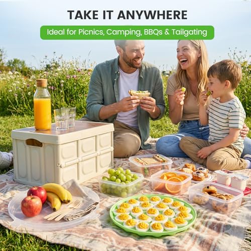 HANSGO Deviled Egg Containers with Lid, 3 PCS Deviled Egg Platter Carrier | Deviled Egg Trays with 66 Slots for Party, Home Kitchen, Easter, Thanksgiving and Other Festival, Green - color: 3 Pack Green