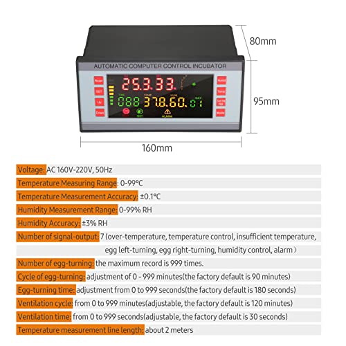 Automatic Egg Incubator 160V-220V 50Hz, Digital LED Display with Humidity Control & Auto Egg Turner for Chicken Duck Quail Eggs, Hatching Machine for Poultry Breeding