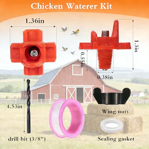 15 pcs Chicken Waterer Nipples with Drill Bits,Horizontal Automatic Chicken Waterer,Leakproof Poultry Watering System for Chicken Coop