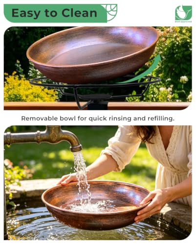 Deck Mounted Bird Bath with Adjustable Clamp, Removable Metal Bowl | 0.7 Gal Capacity, Easy Clean, Balcony Deck Use, Stable Railing Mount
