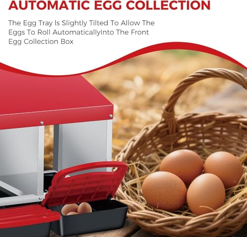  Chicken Nesting Box with Cleanable Pull Out Trays, 3 Hole Roll Away Nesting Box for Laying Hens, Wall Mount or Placed Design for Easy Egg Collection ﻿ - color: Red, size: 30.7"L x 20.1"W x 20.1"H