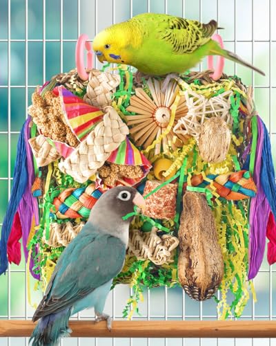 ERKOON Bird Toys, Parrot Toys Foraging Swing Mat Parrot Cage Hanging Toys Birds Grass Mat Climbing Wall with Seagrass, Birds Cage Accessories (Green) - size: Parrot grass mat-1 Pack