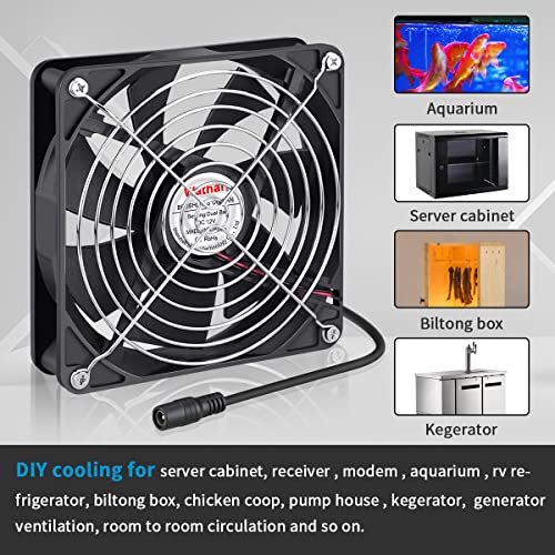 Wathai 140mm AC Fan 110V 120V Variable Speed for Reptile Cabinet Cooling | Variable speed 140x25mm AC plug fan delivers 105 CFM airflow. Ideal ventilation for DIY biltong box, reptile cage cabinet - size: 140mm