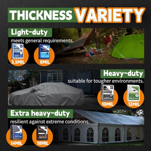 RAINDEWAY 12' X 16' White Heavy Duty Waterproof Poly Tarp Protective Cover | 12 Mil Extra Thick,Finished Size,UV Resistant,Weatherproof,with Metal Grommets and Reinforced Edge - color: White, size: 12x16 Feet-Finished size