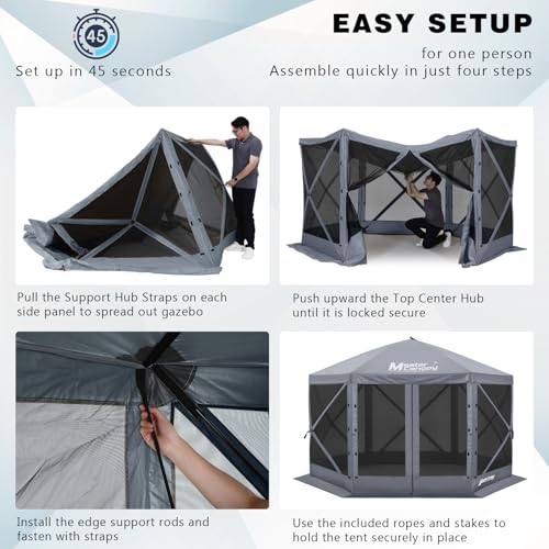 MASTERCANOPY 12x12FT Pop Up Gazebo Screen Tent - Instant Screen House with Netting, Quick Set, Outdoor Canopy Shelter with Carry Bag for Camping, Backyard & Patio (Gray) - color: Gray, size: 12x12 ft