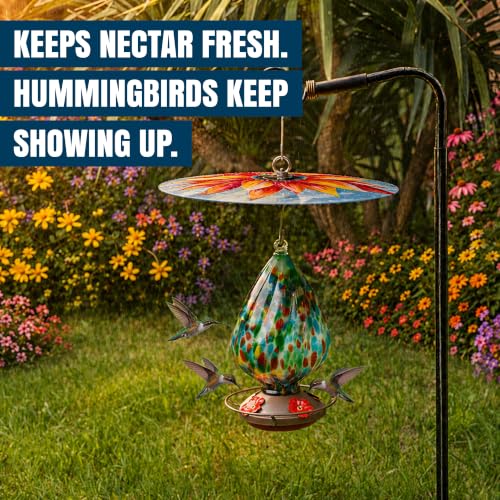 MEKKAPRO Bird Feeder Baffle & Rain Guard, 32cm Weatherproof, Red Floral | Floral Pattern Shields Feed from Rain, Fits Hummingbird, Tube, Thistle & Hopper Feeders, Rust-Proof Steel Hardware, S-Hook - color: Red Flower