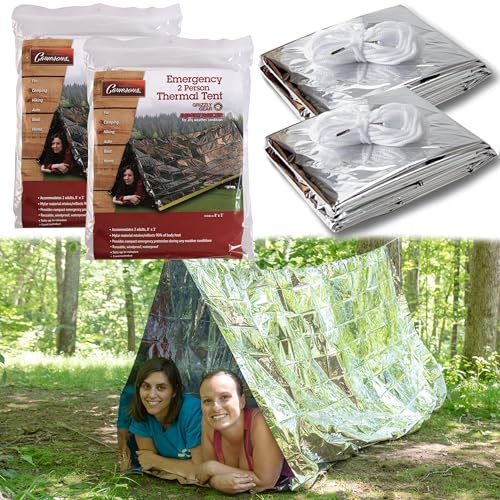 Emergency Thermal Tent -Reflective Mylar Survival Shelter-XL Size Waterproof Lightweight Tube Tent- Insulated Retains Heat & Fits 2 Adults in All Weather- Outdoors, Hiking, Bug Out Bag- 8 x 3 Feet - color: 2 Pack