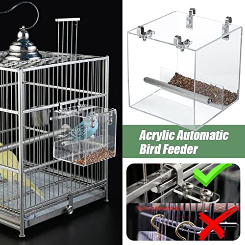 Automatic Bird Feeder No Mess Bird Cage Pet Feeder Seed Food Container for Parakeet Canary Cockatiel Parrot Finch Canary Acrylic (5.1 x 5.1 x 4.3 inch) - size: 5.1 x 5.1 x 4.3 inch