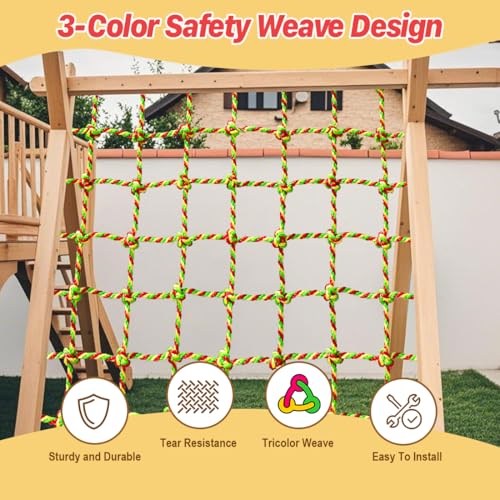 Climbing Net, 3.3ft X 6.6ft Polyester Climbing Cargo Net for Kids Outdoor, Heavy Duty Large Military Playground Equipment, Rope Ladder, Swingset, Indoor & Outdoor, Treehouse, Jungle Gyms - size: 3.3ft X 6.6ft
