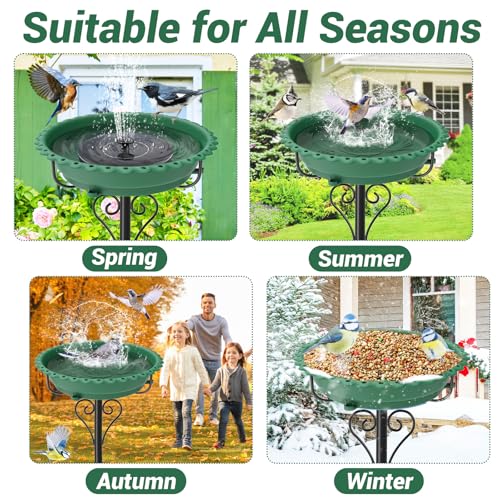 Bird Bath for Outside,12" Plastic Removable Bowl,Green | Heavy Duty Metal 5 Prongs Base,Easy CLean,Weather-Resistant,Rust-Proof,40" Freestanding Birdbath for Garden Patio Yard Lawn - color: Green-Freestanding