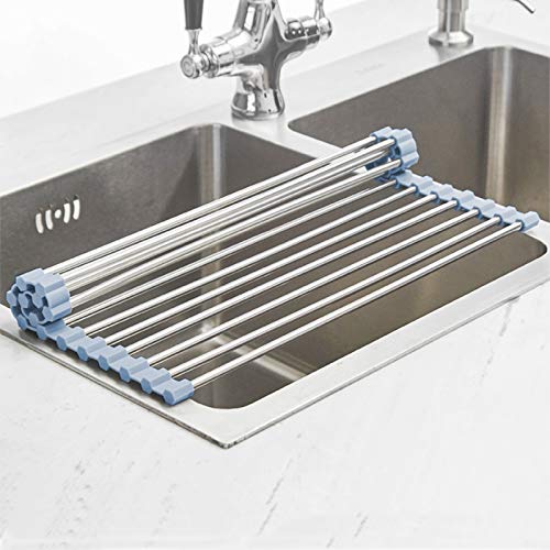 Over The Sink Dish Drying Rack, Roll Up Dish Drying Rack Kitchen Dish Rack Stainless Steel Sink Drying Rack, Foldable Dish Drainer, 17.5''x11.8'' - size: 17.5''x11.8''