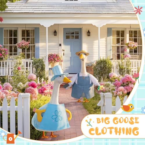 2 Set Porch Goose Outfit Spring Gardener Goose Clothes with Small Flower Pot for 23" Cement Outdoor Patio Yard Decor(Watering Can) - style: Watering Can