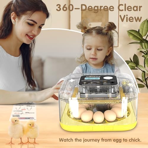 HOWOOlUA 12 Egg Incubator for Hatching Eggs with Auto Turn, Temp & Humidity Control, Built-in Candler Large Capacity Egg Incubator for Chicken Duck Goose Eggs (Yellow)