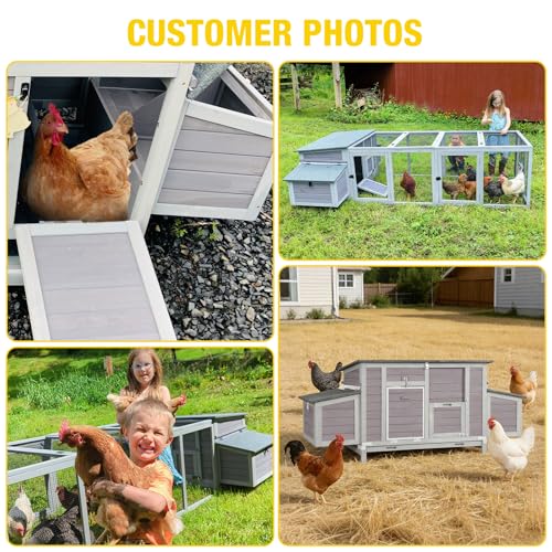 Aivituvin Large Chicken Coop for 4-6 Chickens, Reinforced Outdoor Wooden Hen House with 4 Sectionable Nesting Box, Easy Clean Pull-Out Tray, Waterproof Asphalt Roof - Grey, 67.3"L x 25.4"W x 28.1"H - size: 67.3"L x 25.4"W x 28.1"H
