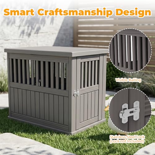 Vixzen Outdoor Duck House, PP Resin Versatile Poultry Shelter, Features Visible Railing with Stainless Steel Lock and Top Storage Space Chicken Coop, Ideal for Outdoor Use on Patios, Farms（Gray） - color: Gray, size: 39.4"L x 28.4"W x 32.8"H