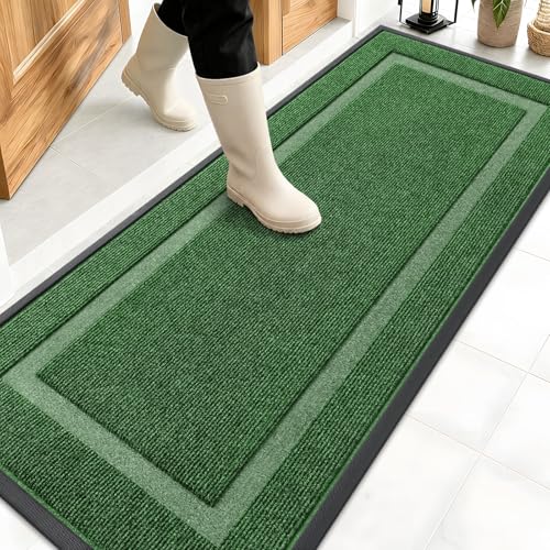 OLANLY Front Door Mat Outside 59x20, All-Season Heavy-Duty Rubber Doormat | Green, Absorbent, Stain and Fade Resistant, Waterproof Non-Slip Backing, Low-Profile Indoor Outdoor Floor Mat for Entryway - color: Green, size: 59" x 20"