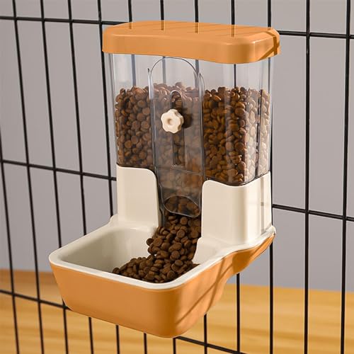 Hanging Automatic Food Dispenser, 27oz Large Capacity Hanging Pet Cage Feeder for Rabbit Bird Chinchilla Hedgehog Guinea Pig Ferret Kitty Puppy (Orange) - color: Orange