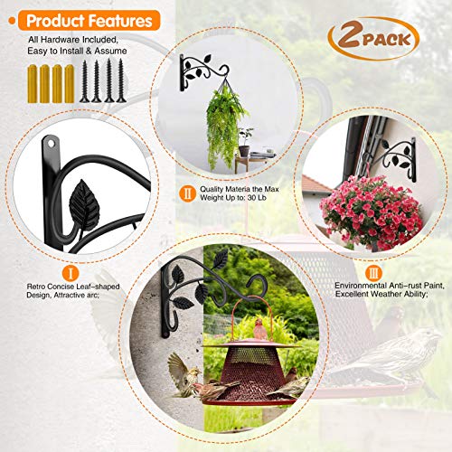 Hanging Plant Bracket, 12 Inch Wall Mount Hanging Plant Hook, Rust-Resistant Decorative Metal Plant Hanger for Flowers, Lanterns, Bird Feeders, Wind Chimes
