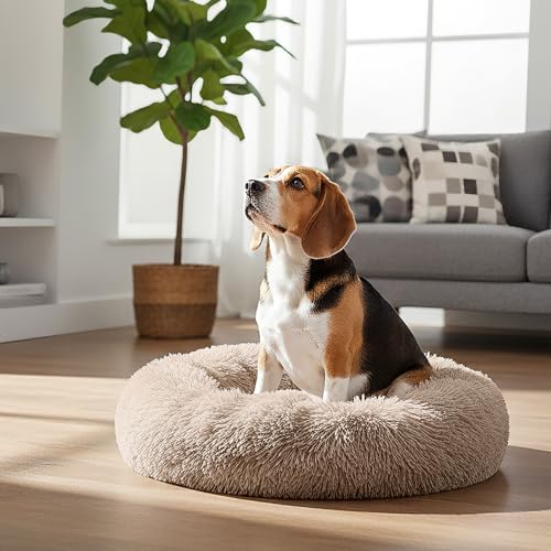 PetAmi Calming Donut Dog Bed, Washable Faux Fur, 30 Inch Medium, Taupe | Warm Shaggy Faux Fur and A Deep Nest Help Anxious Pets Curl Up and Sleep Soundly. Perfect for Puppies, Cats, and Rescues. - color: Taupe, size: Medium - 30"