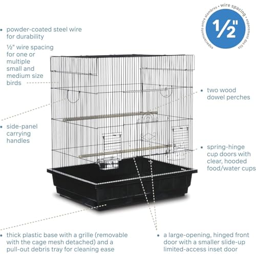 HomeStock Square Roof Bird Cage - Durable Metal Bird Habitat with Spacious Interior White - color: White