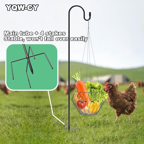 Hanging Chicken Feeder, Foldable Chicken Vegetable Fruits Feeder with 35.5lnch Shepherds Hook, Poultry Feeding Holder Basket with Hanging Chain for Chicken Coop Accessory - style: 2 Pack with 2 Shepherds Hooks