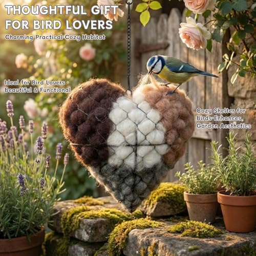 Handmade Alpaca Fiber Bird Nesting Material Heart – Soft Nesting Holder for Wild Birds, Garden Trees, Winter Shelter & Bird Lover Gift (1PC)