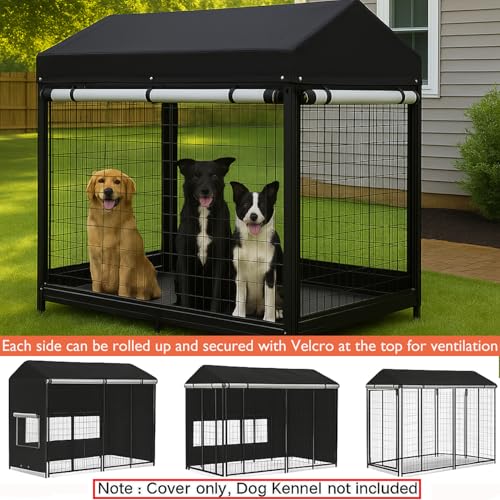 Outdoor Dog Kennel Cover 8'Dx4'Wx6'H Full Coverage Kennel Cover Large Windproof,Waterproof with Transparent Windows and Elastic Ropes - color: 8'Dx4'W（full cover）