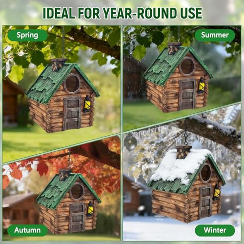 Rustic Hanging Bird House for Outside, Waterproof Resin Bluebird Nest Box | Ideal Nesting Shelter for Bluebird, Robin, Sparrow and Other Small Wild Birds, Backyard Landscape Decoration