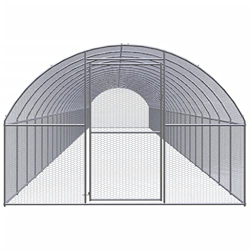 Silver Galvanized Steel Chicken Coop 9.8 x 9.8 x 6.6 ft Large Metal Hen House Outdoor Pen for Backyard Farm Garden Weatherproof Run with Extension Frames for Ducks Rabbits and More - color: Silver-C, size: 9.8 x 9.8 x 6.6 ft (W x L x H)