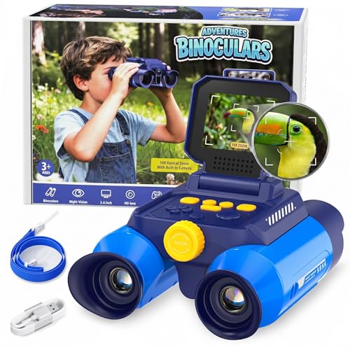 Kids Binoculars with Night Vision Camera, 10X Zoom Digital Adventures Telescope with 2.4" IPS Screen, Nature Explorer STEM Toys for Bird Watching Camping, Gifts for Boys Girls Age 4-12 - Blue - color: Blue