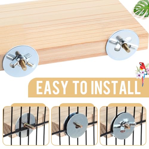 Reginary 12 Pcs Wood Bird Platform Rectangle Wood Perch Stand Board Habitat Cage Corner Shelf with Washers Bird Paw Grinding Clean Accessories for Pet Budgie Parrot Cockatiels