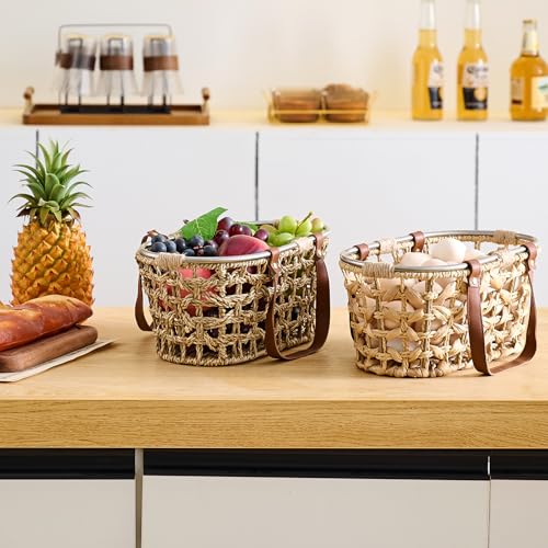 Farmhouse Seagrass Egg Baskets for Collecting Fresh Eggs Handmade Egg Collecting Basket Wicker Oval Storage Basket for Picnic, Harvest, Vegetable - color: Oval-Seagrass