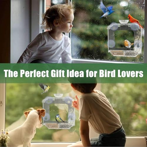 Clear Window Bird Feeder with Strong Suction Cups – Clear Bird Feeding Station with Dual Seed Tray & Water Bowl – Easy to Install and Clean for Outdoor Viewing