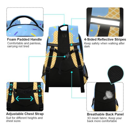Kids Blue Ice Cream Backpack for Boys Girls School Bags | Elementary Middle, Travel Daypack Lightweight Waterproof with Reflective Strip - color: Blue Ice Cream