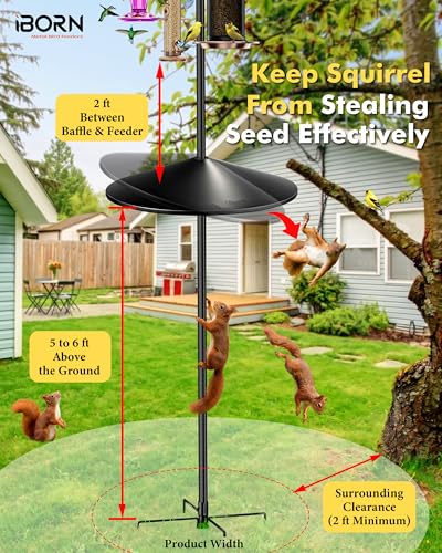 iBorn Squirrel Baffle for Bird Feeder Pole, 19.6” Oversized Squirrel Guard Baffle,All Metal Bird Feeder for Outdoors Protector, Pack of 2, Black - color: Black Powder Coating, All Metal, Pack Of 2