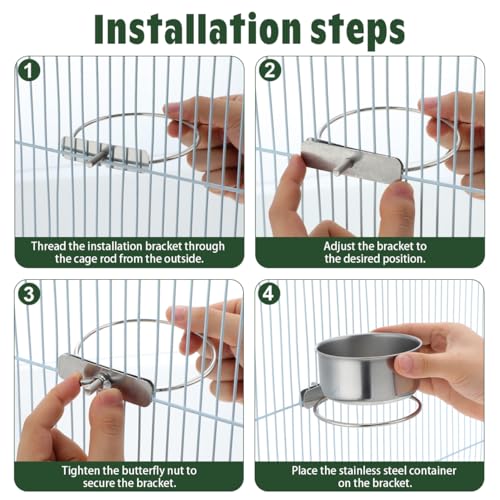 Yardwe Stainless Steel Bird Food Cup 2-Pack with Brackets for Parrots Finches Cockatiels Small Cage Feeders Durable Bird Food Bowls for Easy Feeding - size: 2PCS