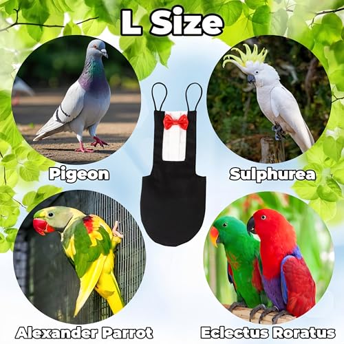 Bird Diapers Bird Harness Tuxedo Flight Suits with 80in Flying Leash Parrot Nappy with Waterproof Inner Layer Urine Wet Suite for Cockatiel Conure Parakeet Macaw Budgie-Black,L - size: L