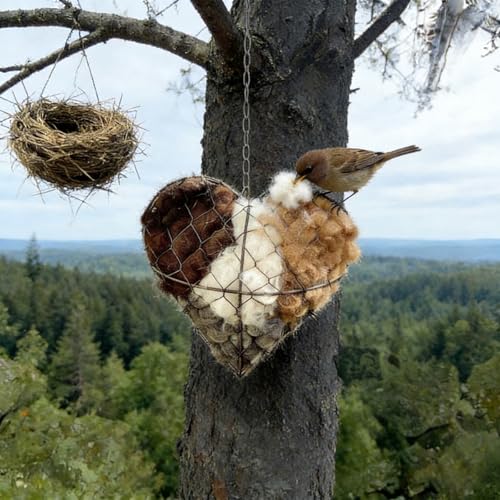 Handmade Alpaca Fiber Bird Nesting Heart,Alpaca Bird Nesting Material,Bird Nesting Material Holder,Alpaca Fiber Bird Nesting Box for Wild Birds,for Garden,Yard & Bird Lover (2PCS) - color: 2PCS