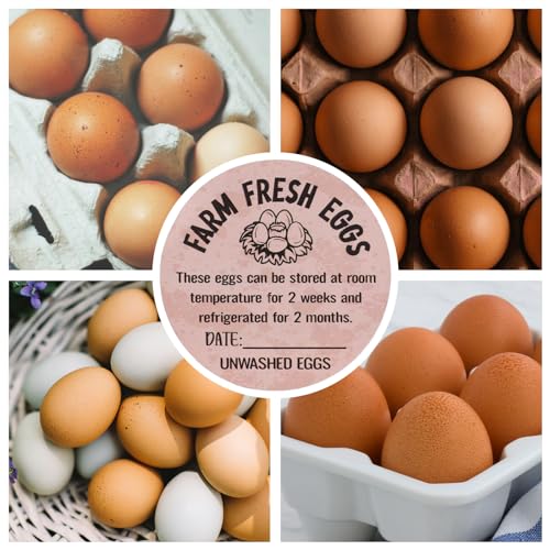 500pcs Farm Fresh Egg Carton Stickers, 2in Round Unwashed Egg Carton Labels with Collection Date Self-Adhesive Egg Packaging Labeling for Chicken Duck Quail Egg