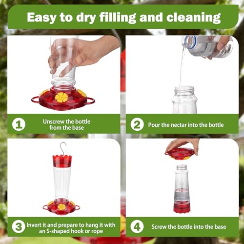 6 Pack 14 OZ Ant Outdoors Plastic Hummingbird Feeder Hanging Ant and Bee Proof Leak-Proof Nectar Feeders with 4 Feeding Ports and Perches, Gifts for Mom, Birdlovers