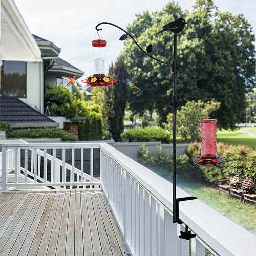 yosager Deck Pole Bird Feeding Station Kit, Porch Multi Hook Bird Feeder Hanging Kit with Two Adjustable Branches, Attracting Wild Birds, Planter Hanger