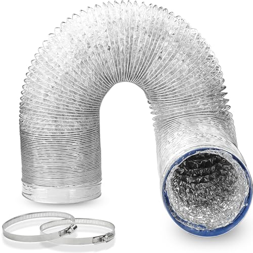 GDSTIME 4 Inch Dryer Vent Hose 10 FT, Flexible Aluminum Ducting w/ 2 Clamps | Heavy Duty, Muti Layer Protection, Tool-Free, for Tight Space, Heating Cooling Ventilation Exhaust - Silver (4 Inch 10 Feet) - style: 4″ x 10 FT Hose
