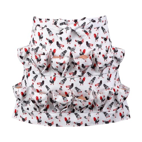 Egg Collecting Apron, 12 Pouches Chicken Egg Apron | Farmhouse Aprons for Chicken, Duck, Goose, Poultry Collection - color: Red-tailed Chicken, size: 49*52cm