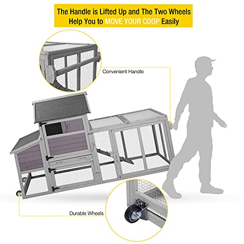 Aivituvin Chicken Coop Outdoor Hen House Wooden Poultry Cage with Wheels,UV Panel,Nest Box, Expandable Coop (Grey, AIR27) - color: Grey, size: AIR27