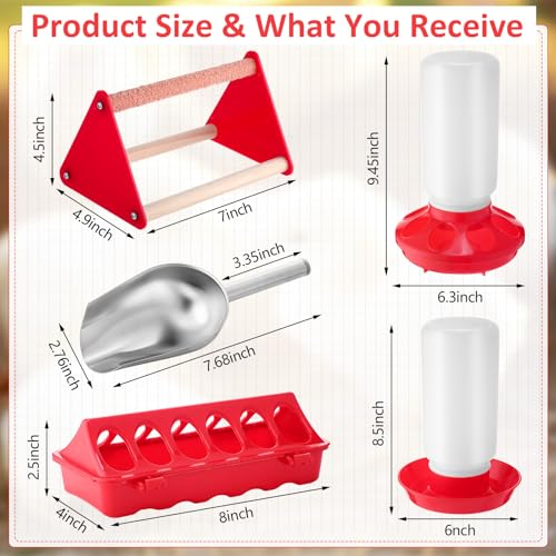 Honeydak 14 Pcs Chick Starter Kit Baby Chick Feeder and Waterer Set – Flip Top Poultry Feeder, 1l Water Dispensers, Perches, Gloves & Metal Feed Shovel for Ducklings, Quails Farming Supplies
