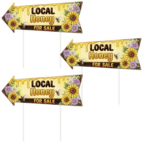 Rngmsi Local Honey for Sale Yard Signs, 3PCS Double Sided Local Honey Horizontal Sign with 6 Stakes, Waterproof Plastic Mark for Yard Business Indoor Outdoor Supplies Home Decor 16 X 6 Inch - color: Local Honey